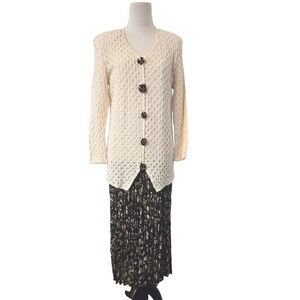 Vtg 90's Betsy's Things 2 Piece Dress Crochet Cardigan Rosette Button Sweater 8